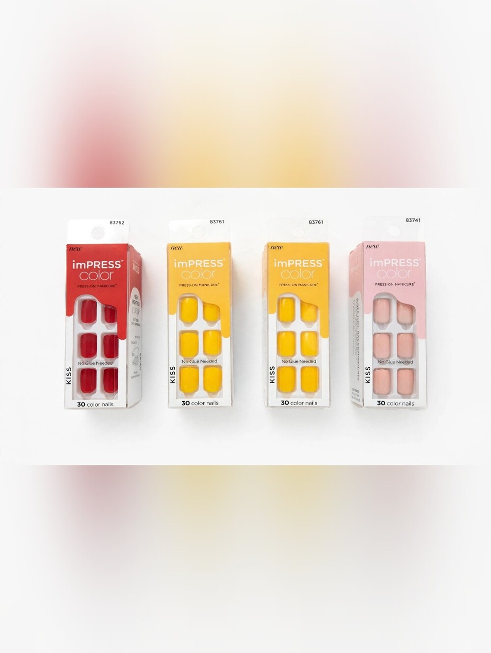 NEW KISS imPRESS 4x Bundle - No Glue - Red Yellow Pink - Sealed